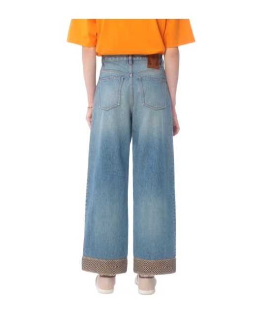Valentino Cotton Denim Pants With Jacquard Bottoms In Blue