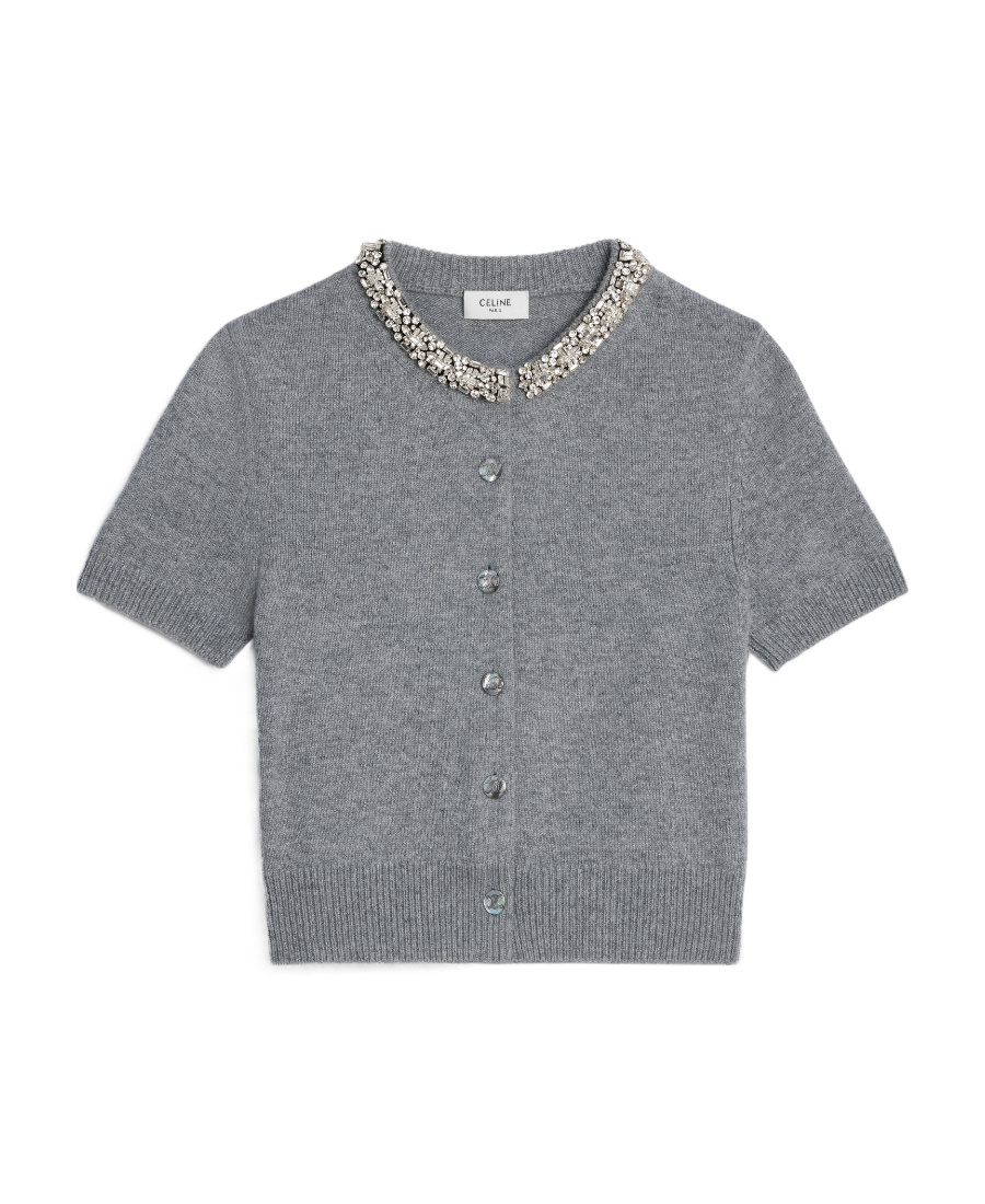 Celine Embroidered Cashmere Cardigan In Gray