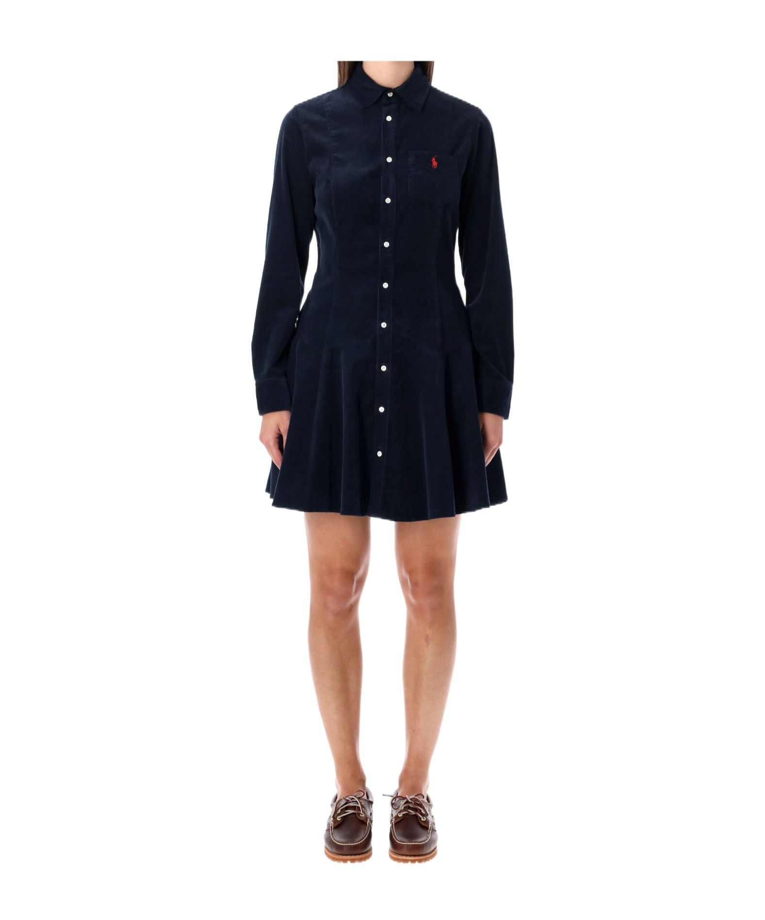 Polo Ralph Lauren Corduroy Flared Shirt Mini Dress In Blue