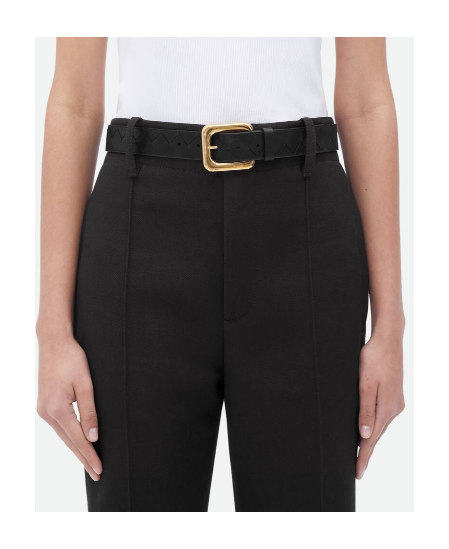 Bottega Veneta Intrecciato Leather Belt In Black