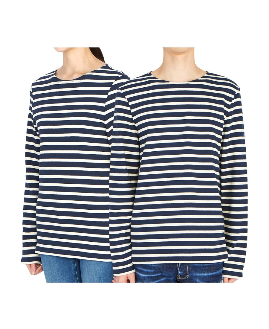 Saint James Cotton Crewneck Embroidered Striped T-shirt In Black