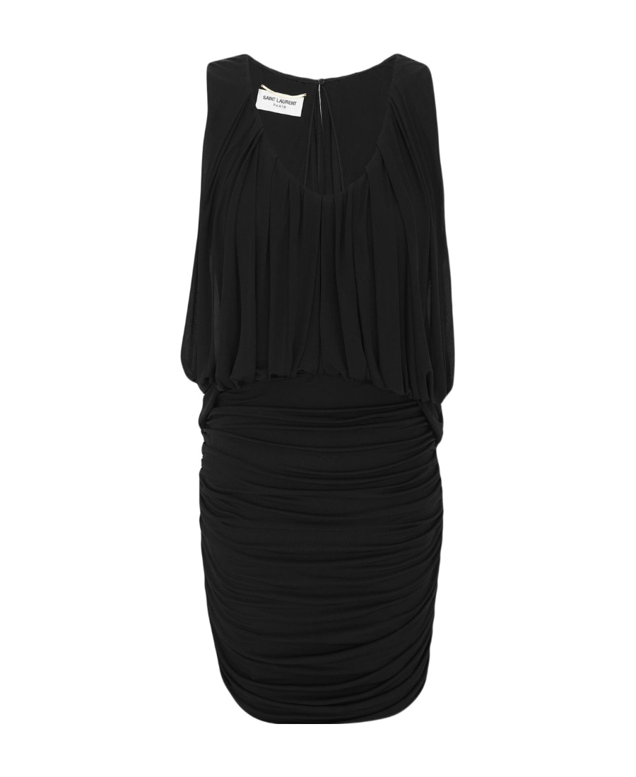 Saint Laurent Gathered Jersey Mini Dress In Noir