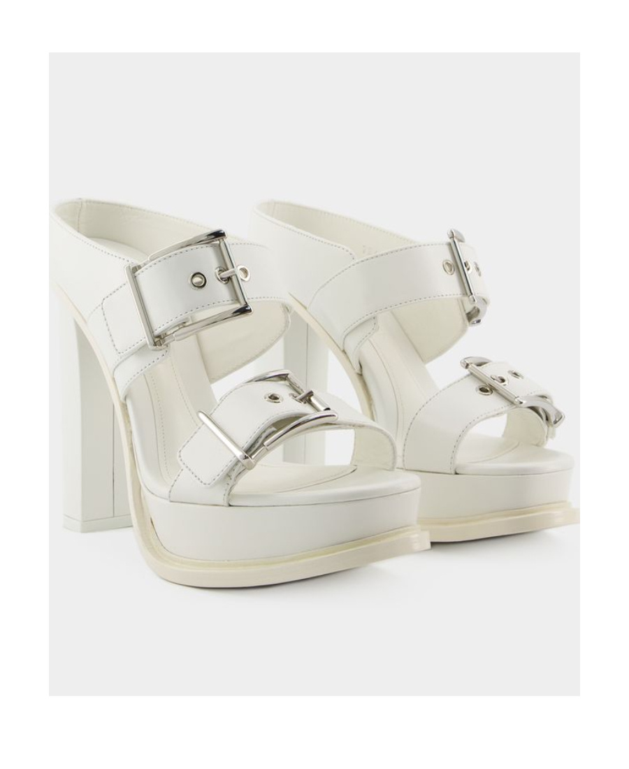 Alexander Mcqueen Leath S.leath Sandals - Leather - Ivory/silver In White
