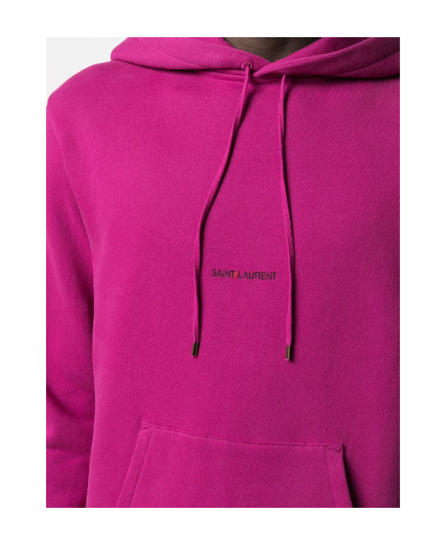 Saint Laurent Logo Printed Drawstring Hoodie In Purple