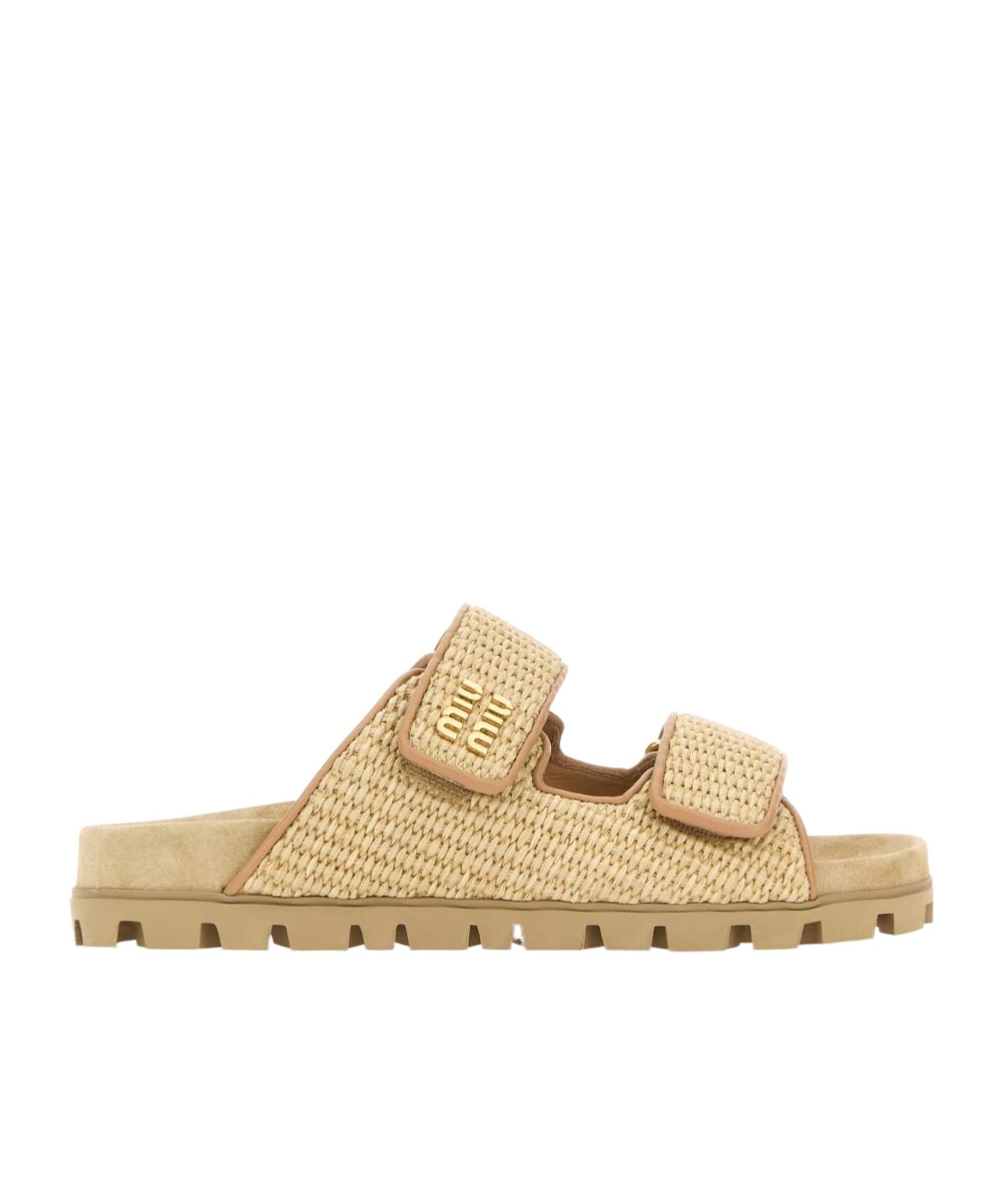Miu Miu Raffia-effect Woven Fabric Slides In Beige