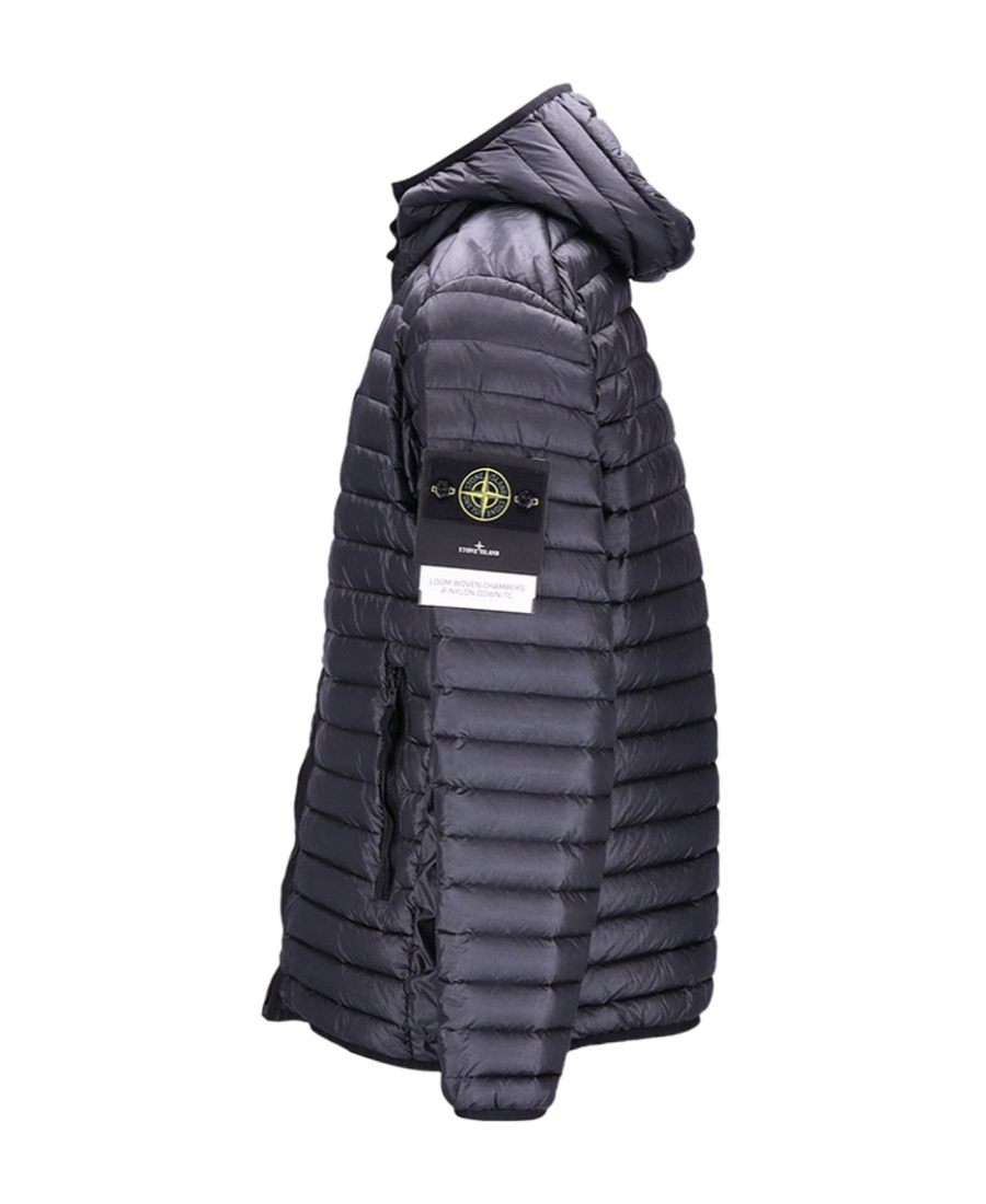 Stone Island Compass-patch Hooded Padded Jacket In Blue