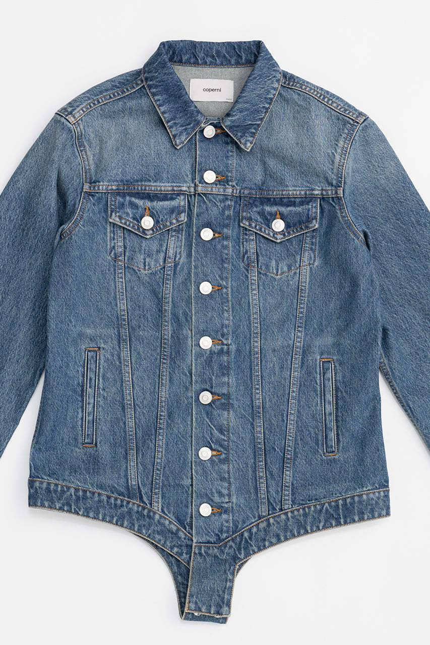 Coperni Tight-shaped Denim Jacket In Blue