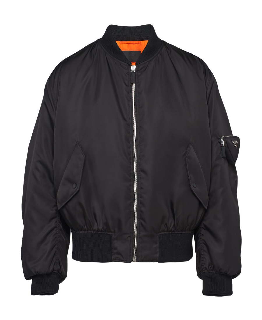 Prada Logo Plaque Bomber Jacket In Black