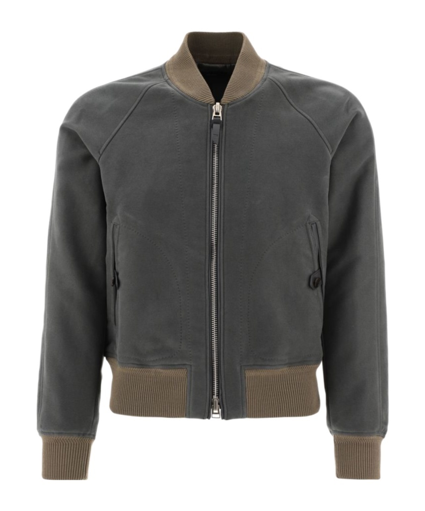 Tom Ford Ribbed-detail Zipped-up Bomber Jacket In Black