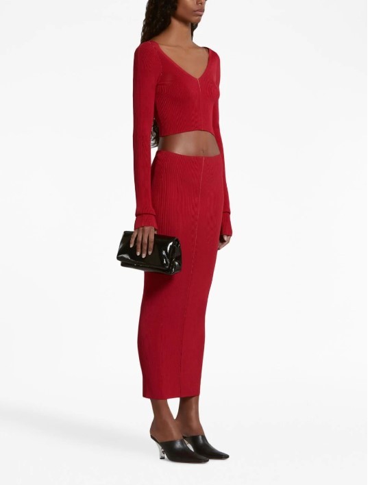 Marni Ribbed V-neck Sweater In Red