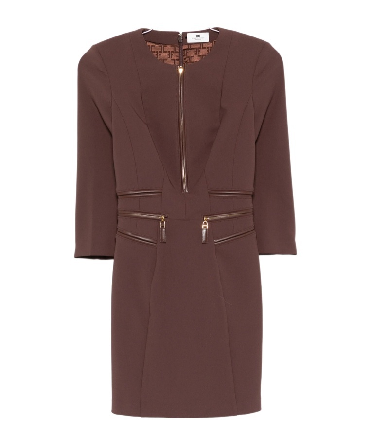 Elisabetta Franchi Merlot Midi Dress With Zipper Detailing In Brown