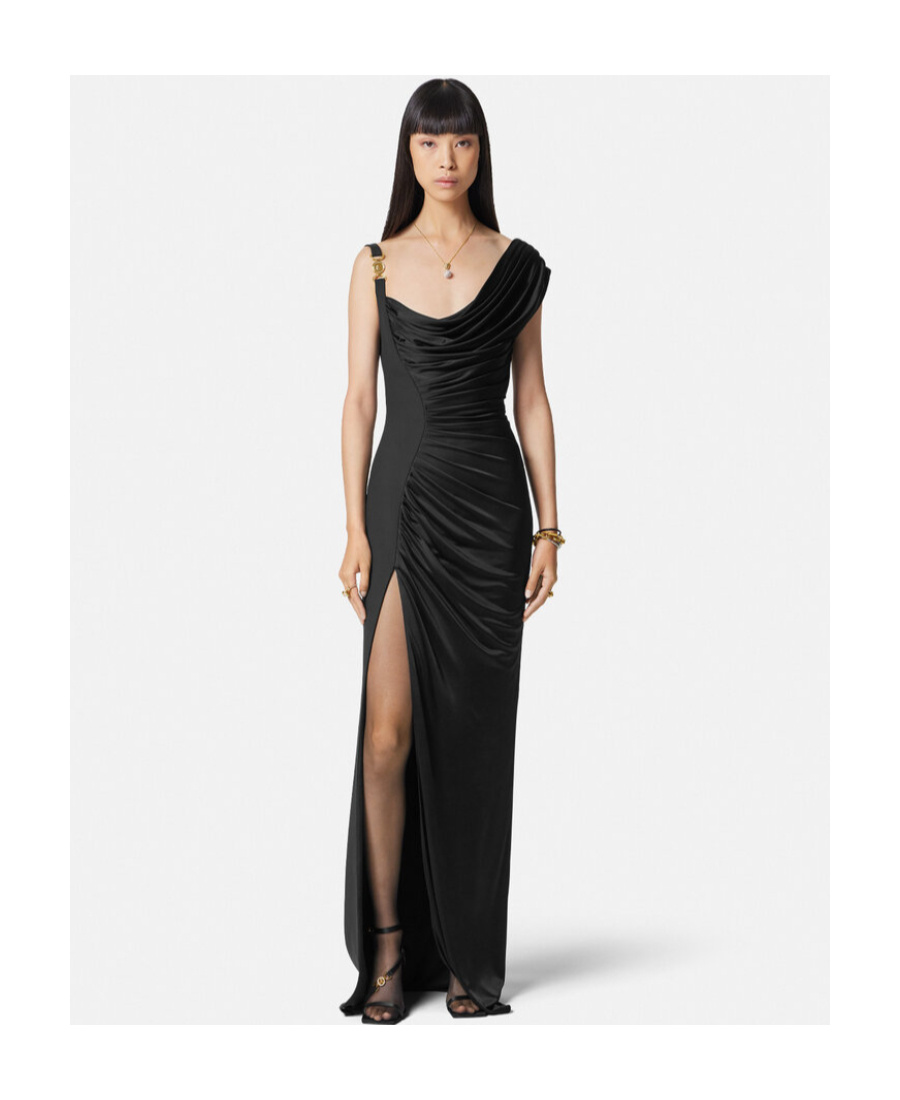 Versace Asymmetric-design Silk Gown In Black