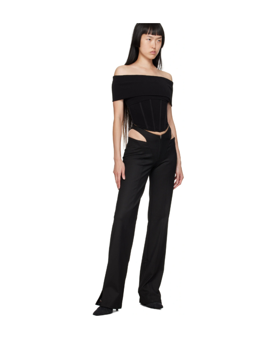 Misbhv Fitted Off-the-shoulder Textured Corset Top In Black