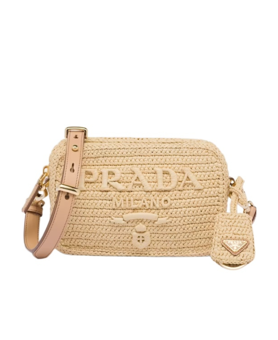 Prada Raffia Shoulder Bag In Nude