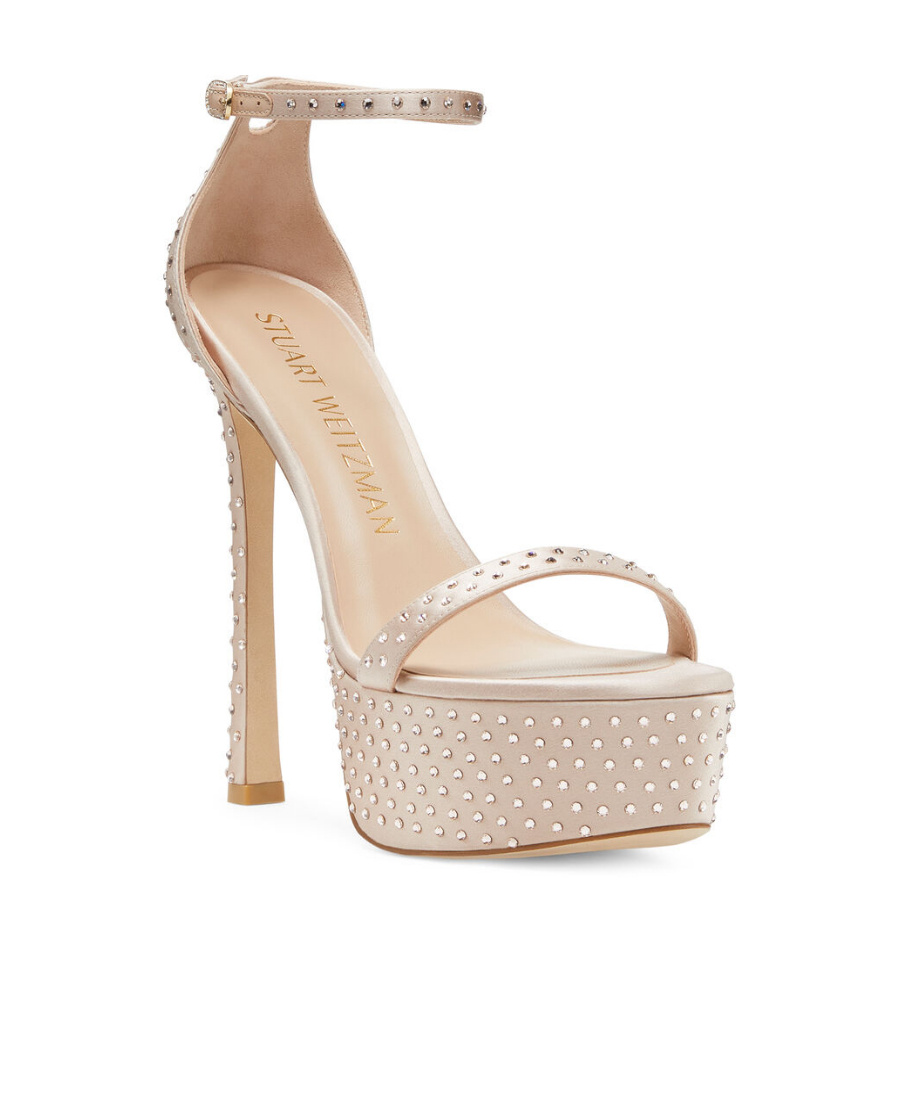 Stuart Weitzman 150mm Rhinestone Platform Sandals In Nude