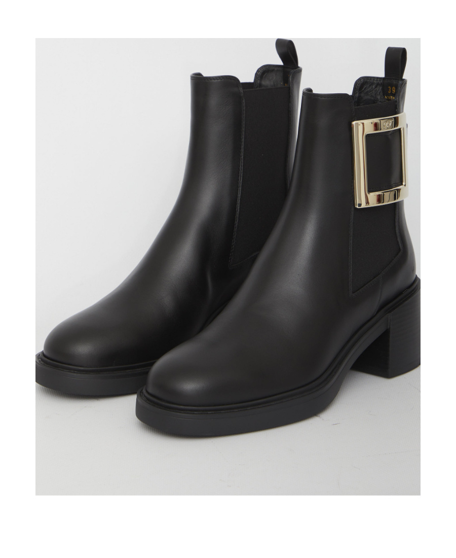 ROGER VIVIER VIV' RANGERS METAL BUCKLE CHELSEA BOOTS IN LEATHER
