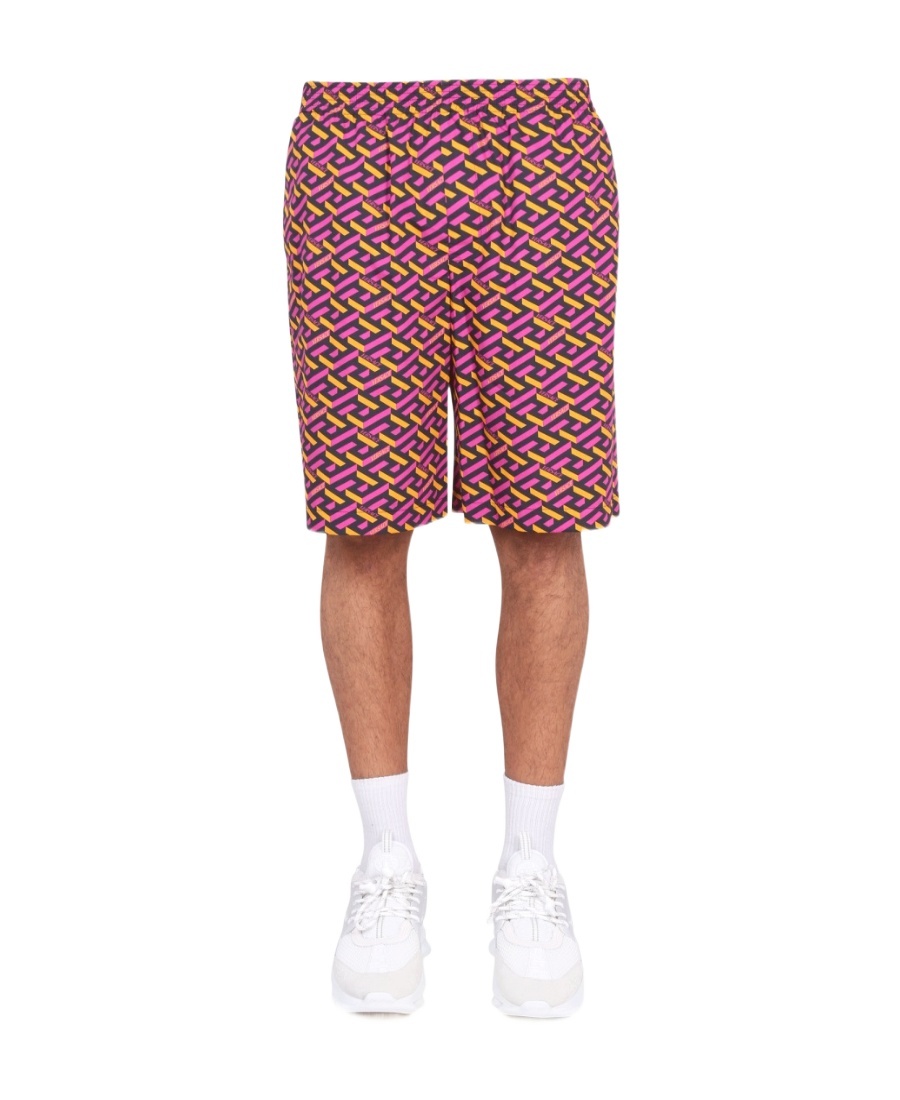 Versace Printed Shorts Featuring Elastic Waistband In Pink