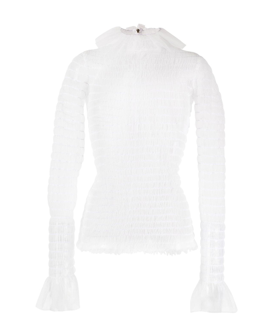 Thom Browne Frilled High-neck Tulle Top In White