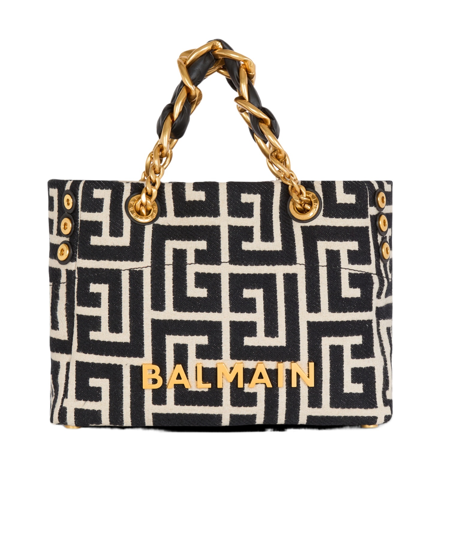 Balmain 1945 Soft Pb-monogrammed Jacquard Canvas Tote Bag In Black