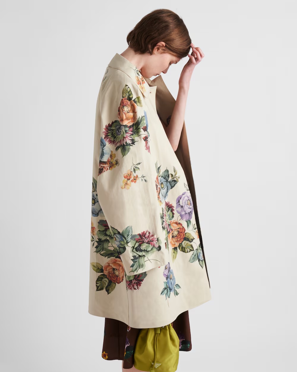 Prada Grey Floral-print Single-breasted Coat In Yellow