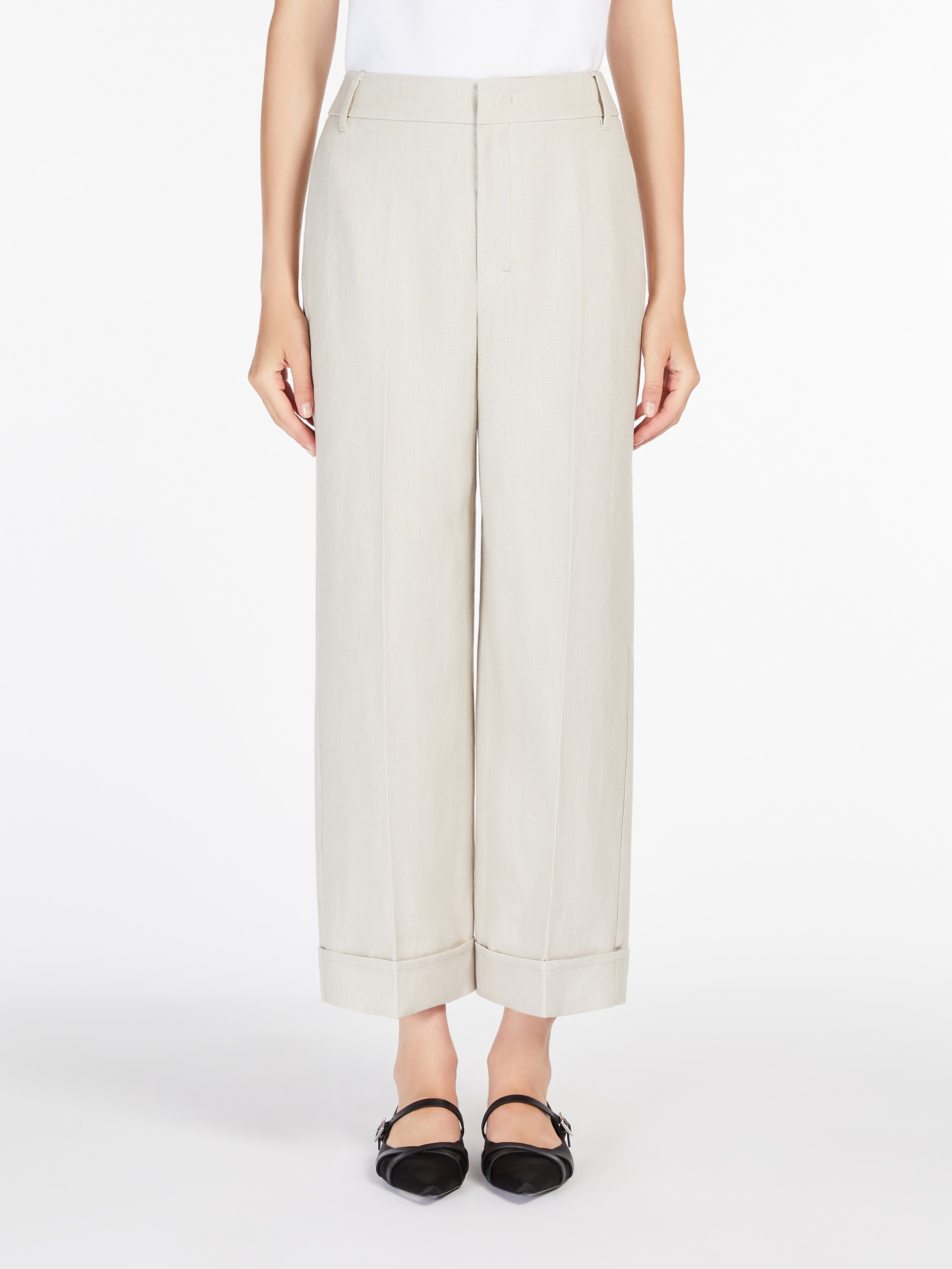 Max Mara Straight-fit Linen Canvas Trousers In Sand-colored