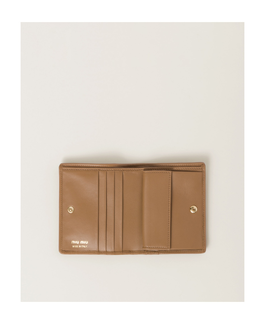 Shop Miu Miu Logo-plaque Matelass� Leather Wallet In Brown