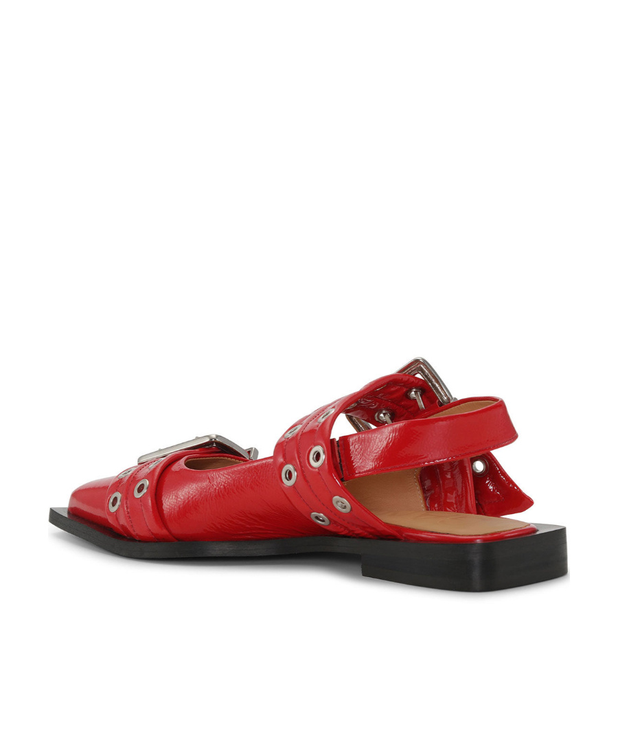 Ganni Red Wide Welt Buckle Ballerina Flats In Red