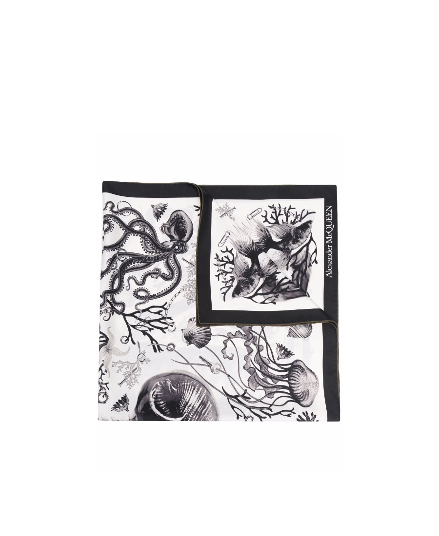 Alexander Mcqueen Sea Life-print Silk Scarf In Gray