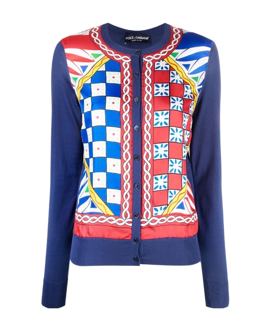 Dolce & Gabbana Carretto Button-down Silk Cardigan In Blue