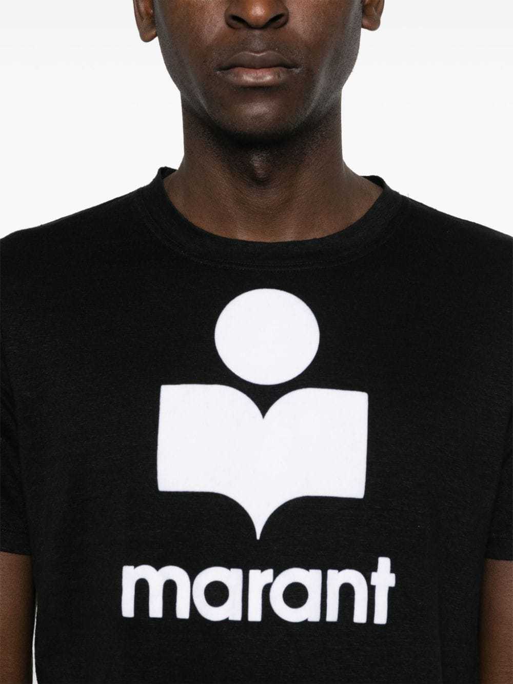 Isabel Marant Linen T-shirt With Iconic Logo Design And Finish In Black