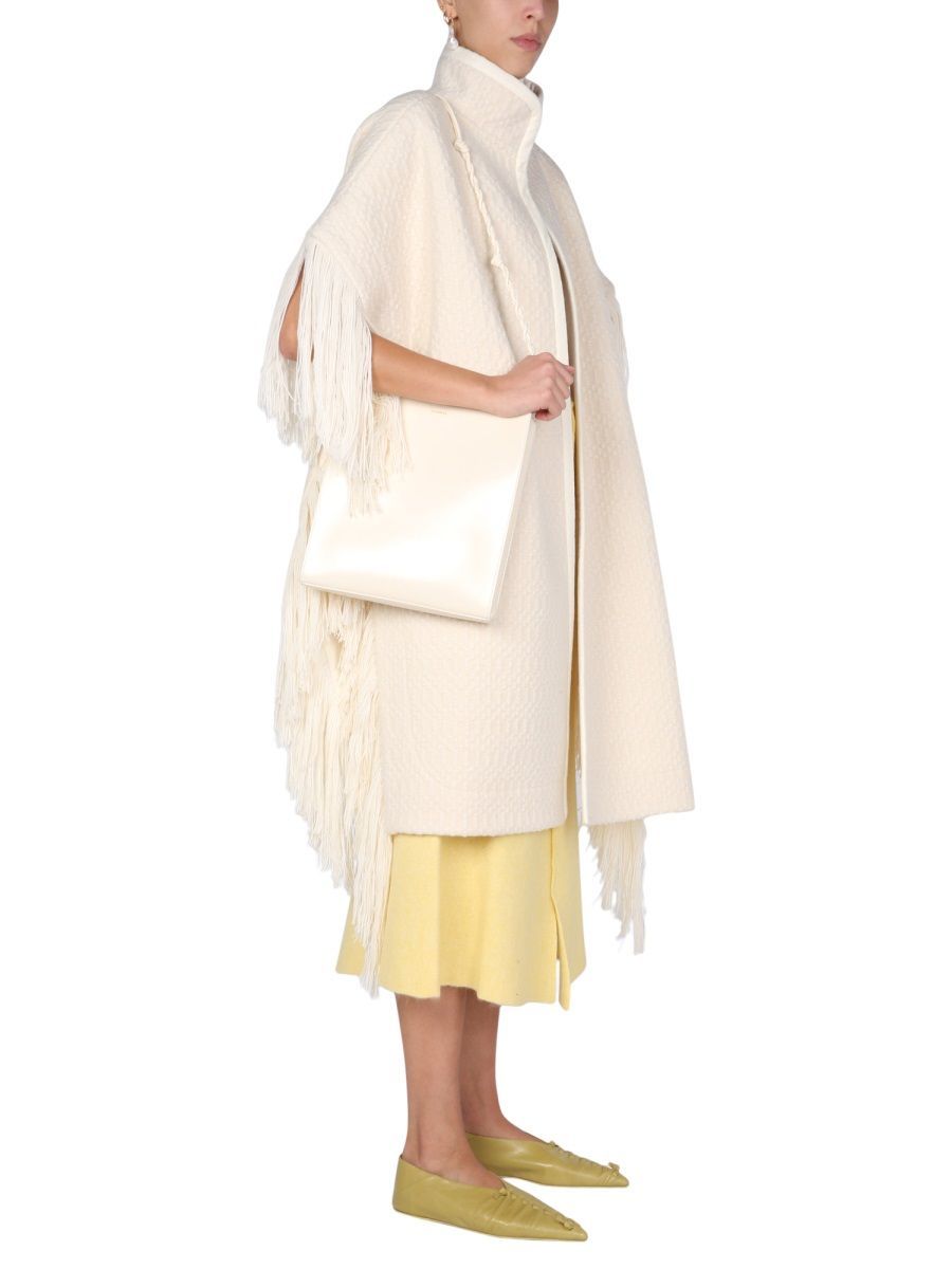 Jil Sander Oversize Fringe Knitted Cape In White