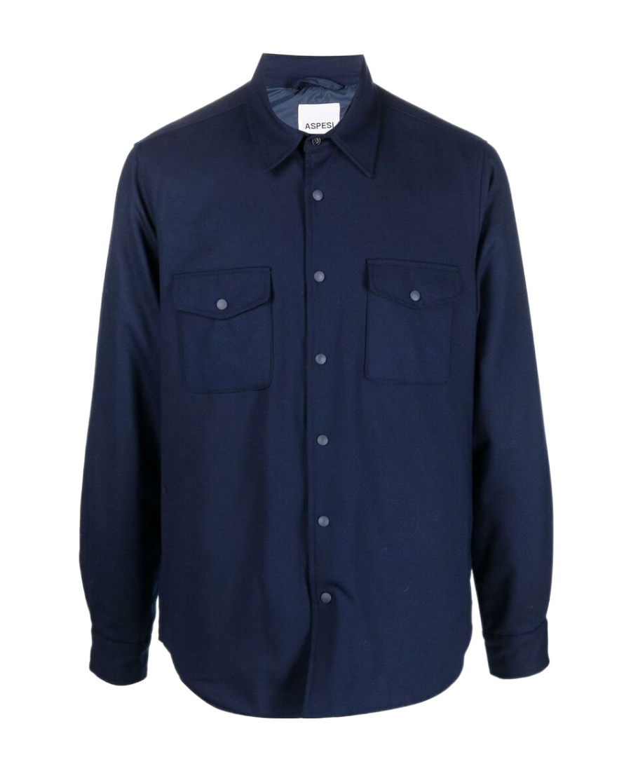 Shop Aspesi Buttoned-up Long-sleeved Shirt In Blue