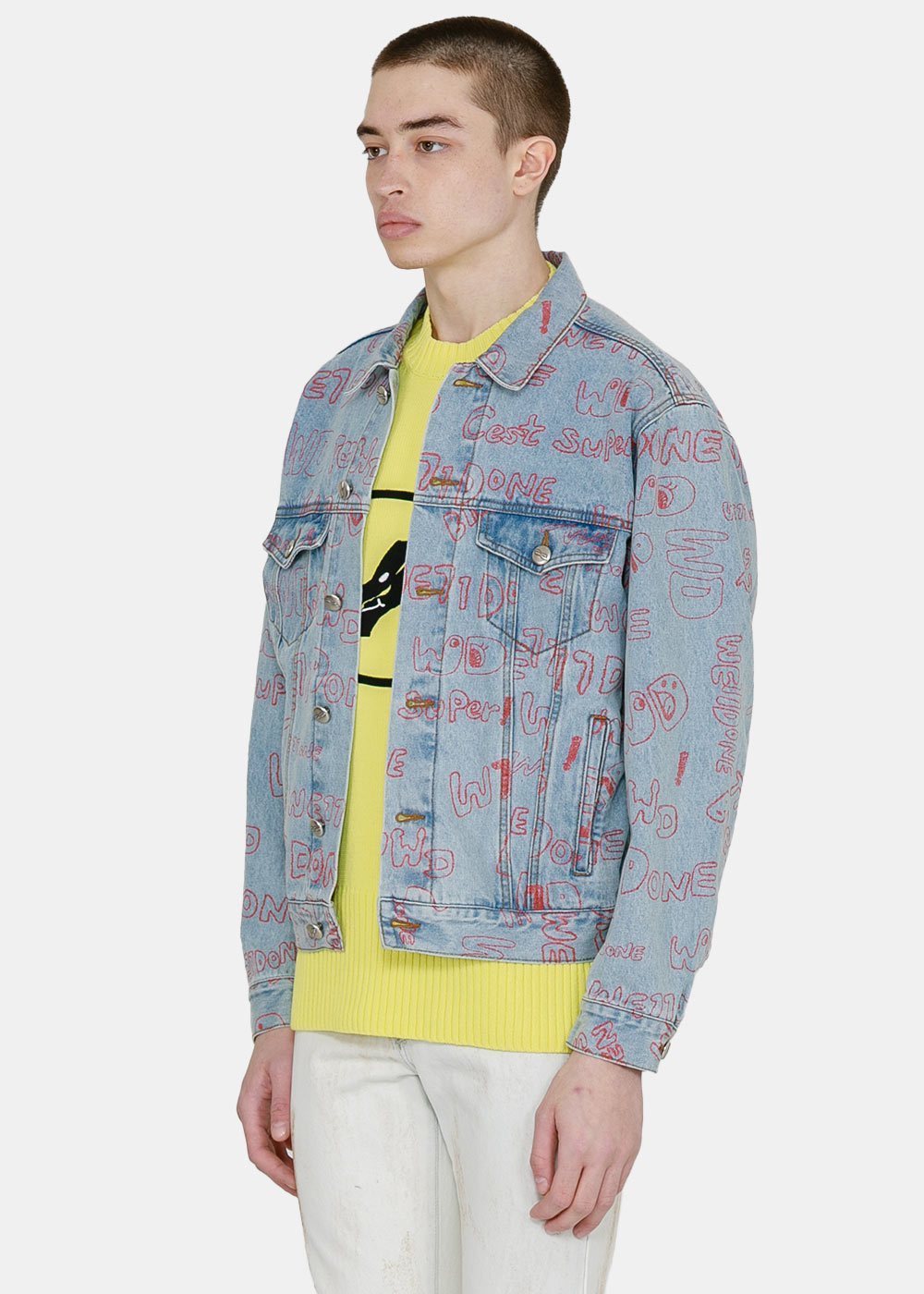 We11 Done All-over Logo Print Denim Jacket In Blue
