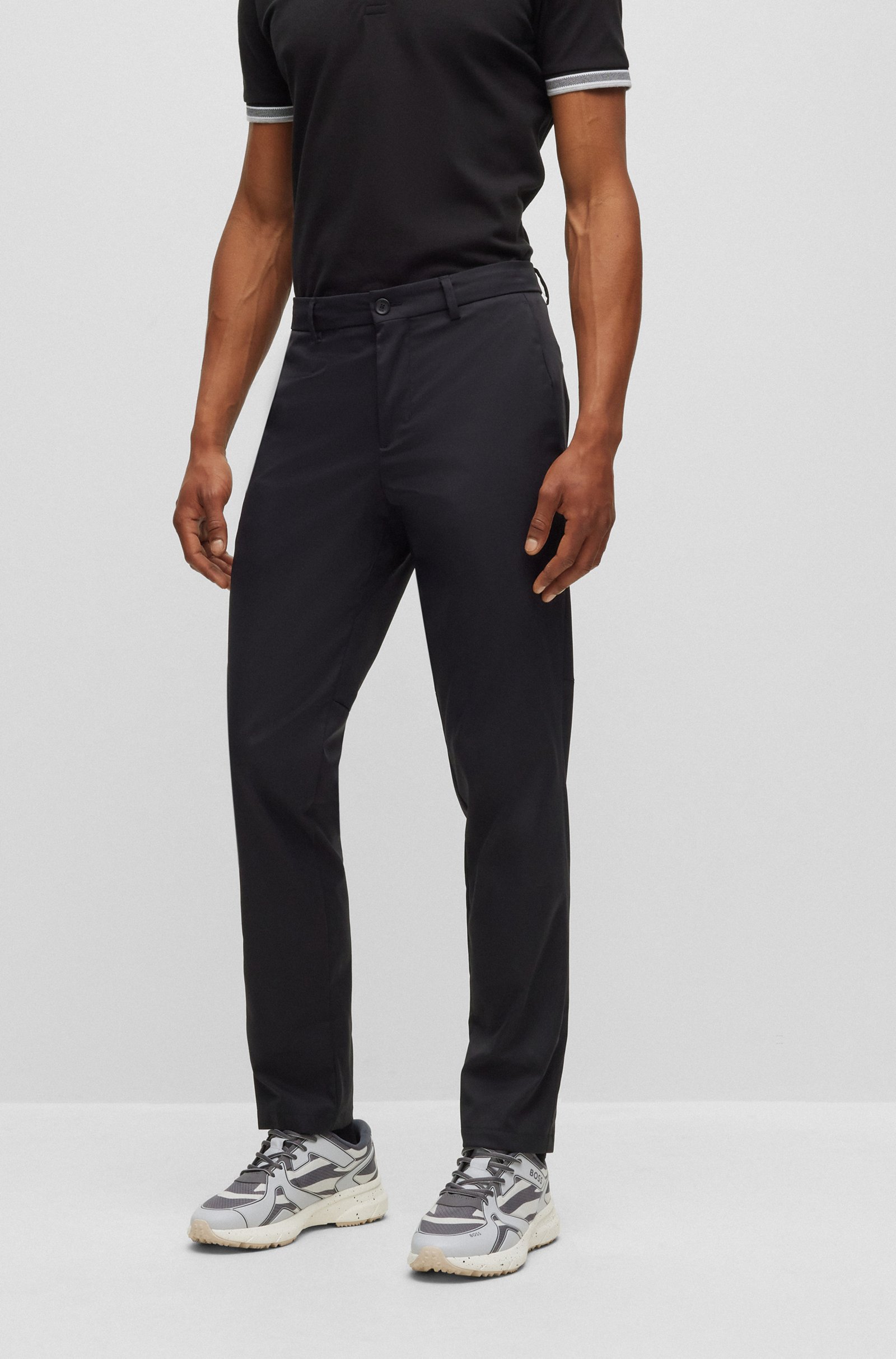 Hugo Boss Tapered-leg Chino Trousers In Black