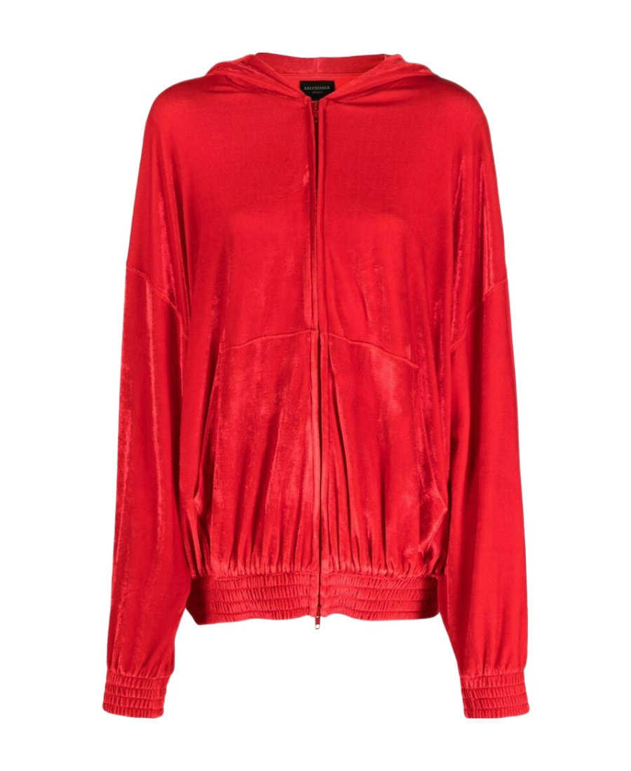 Shop Balenciaga Crystal-embellished Velvet Hoodie In Red