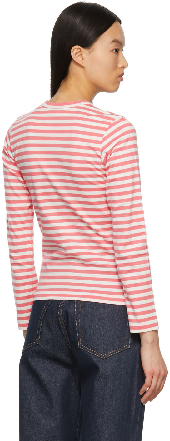 Shop Comme Des Garçons Play Logo Striped Long-sleeved T-shirt In Pink