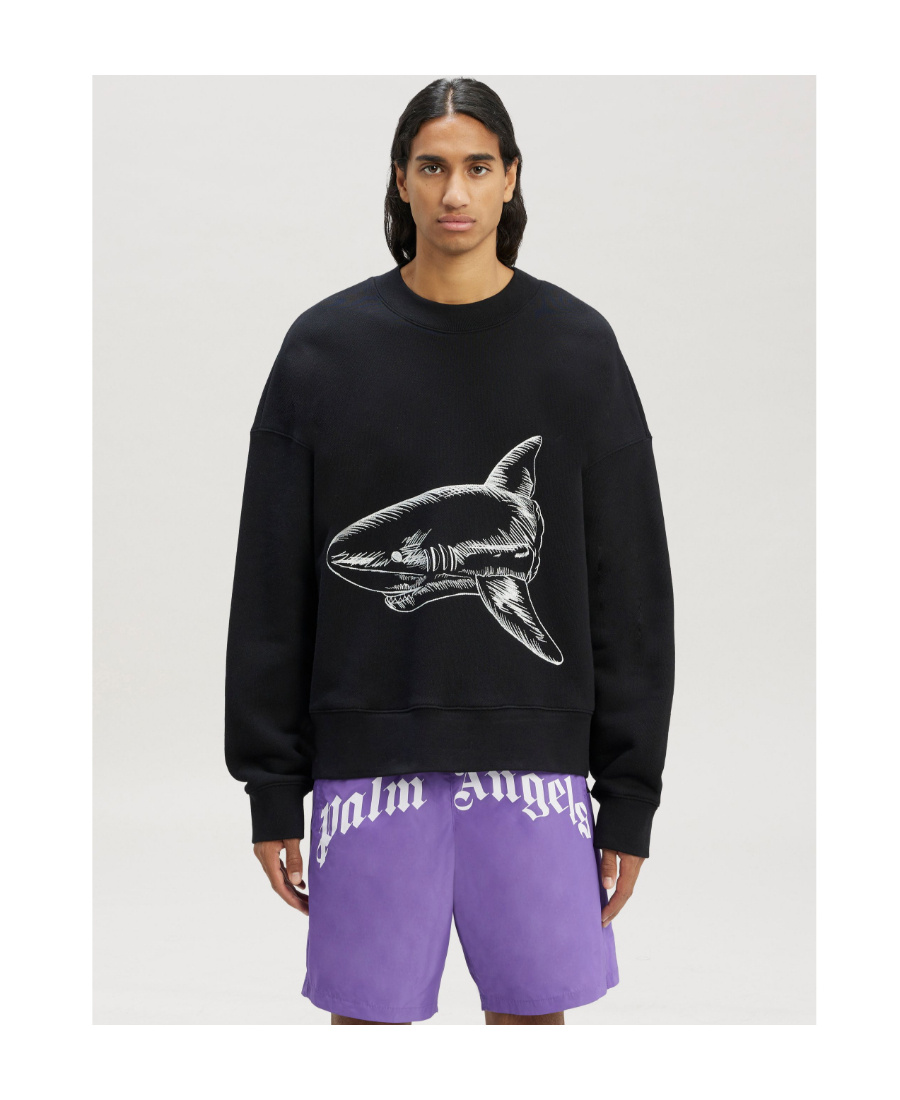 Palm Angels Broken Shark Print Sweatshirt In Black