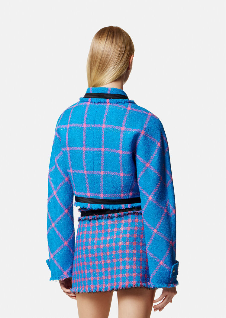 Versace Ruffled Tweed Casual Jacket In Blue