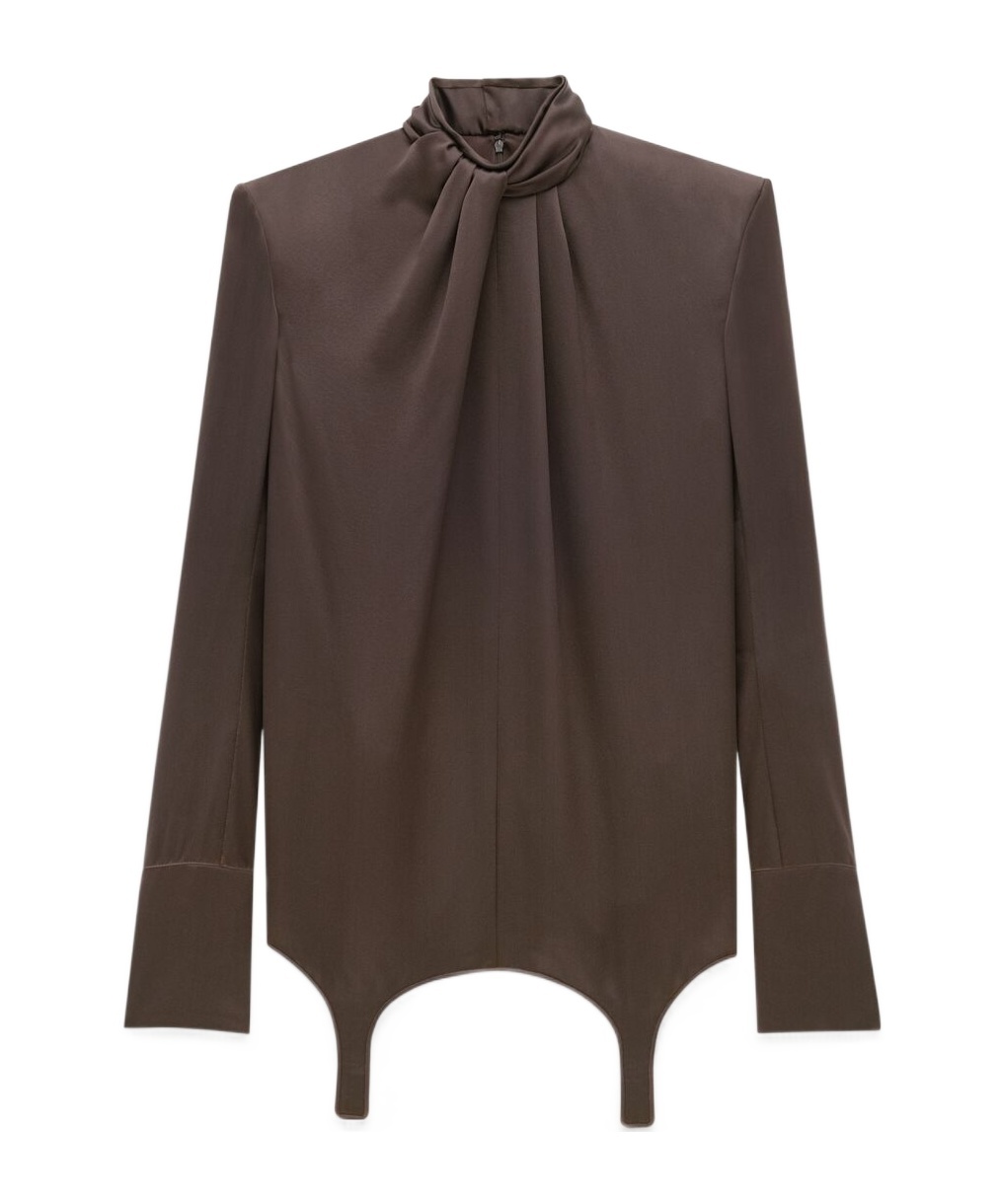 Saint Laurent Long-sleeved Jumpsuit In Brown