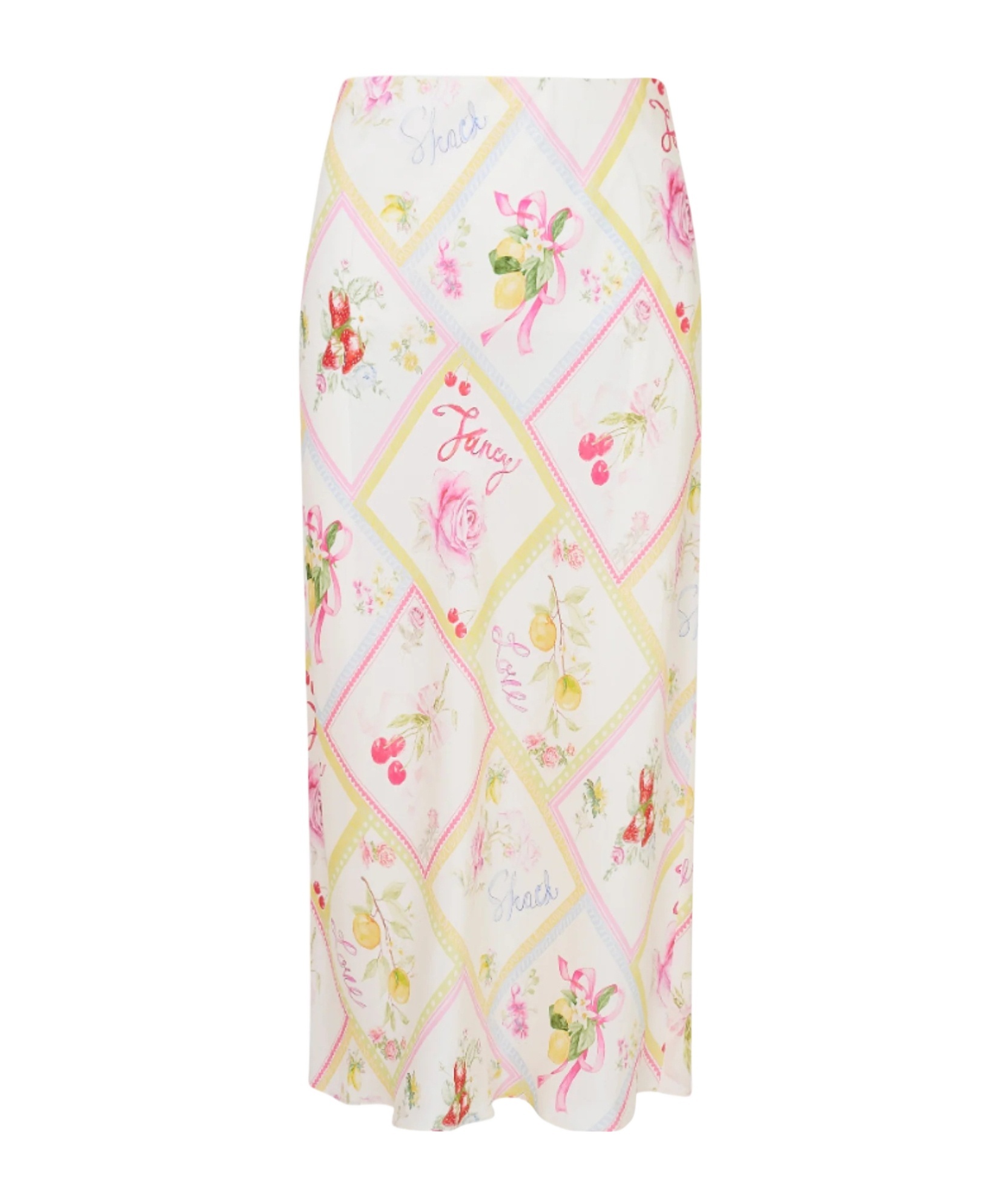 Loveshackfancy Castle Silk-blend Fruit Print Midi Skirt
