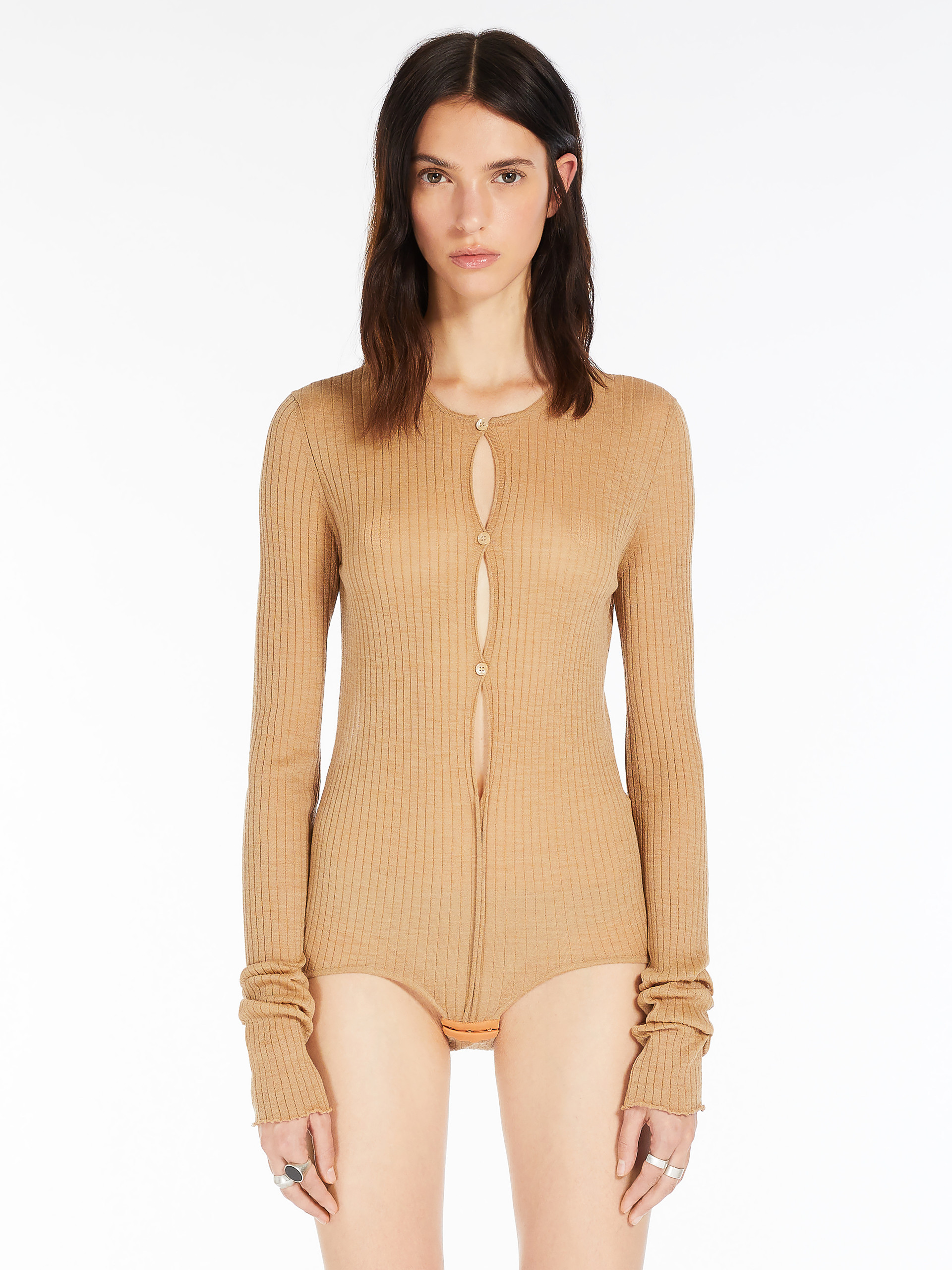 Sportmax Ribbed Slim Fit Bodysuit With Button Closure In Brown