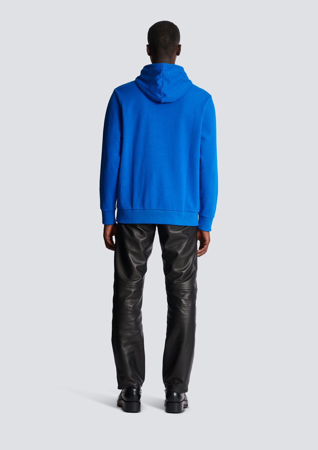 Balmain Embossed-logo Drawstring Hoodie In Blue