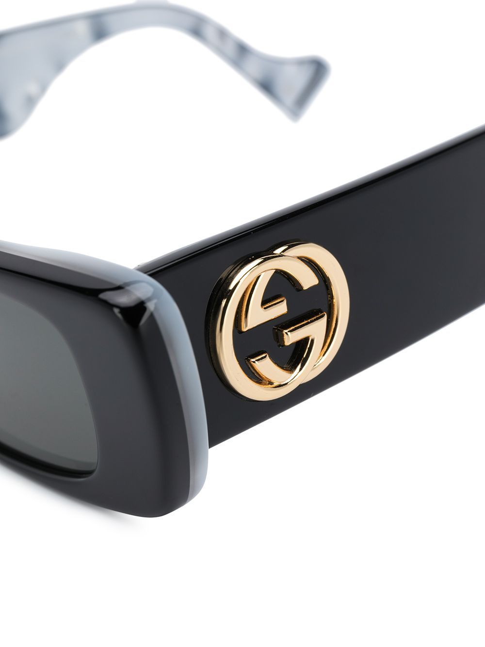 Gucci Black Interlocking G Rectangular Sunglasses In Black