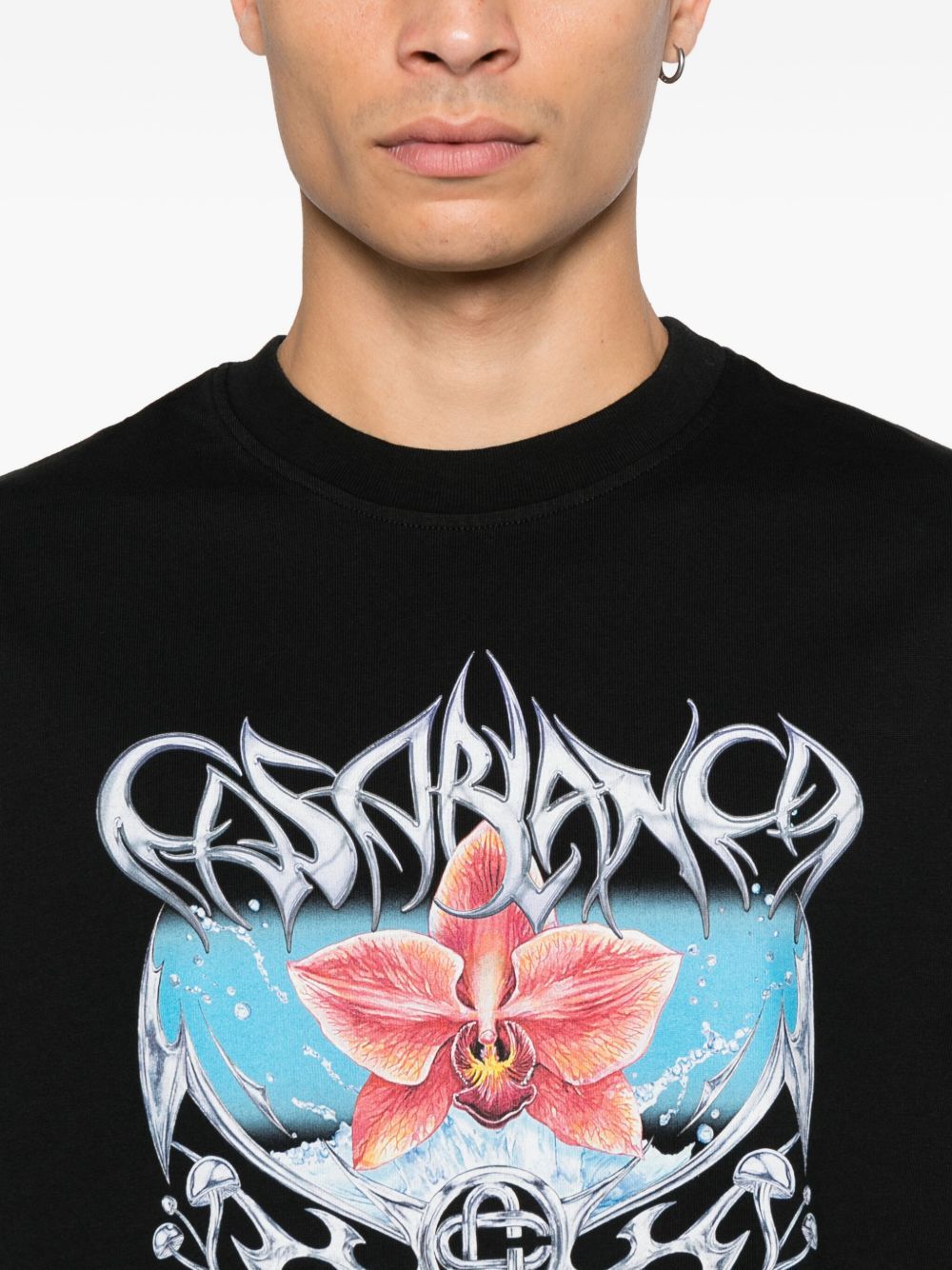 Casablanca Blades Printed Organic Cotton-jersey T-shirt In Black