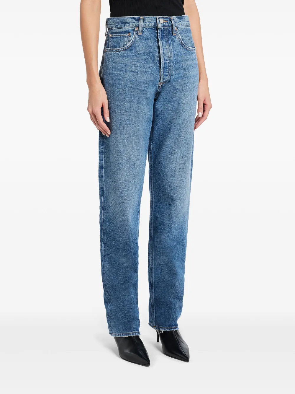Agolde Denim Trousers With Belt Loops In Blue