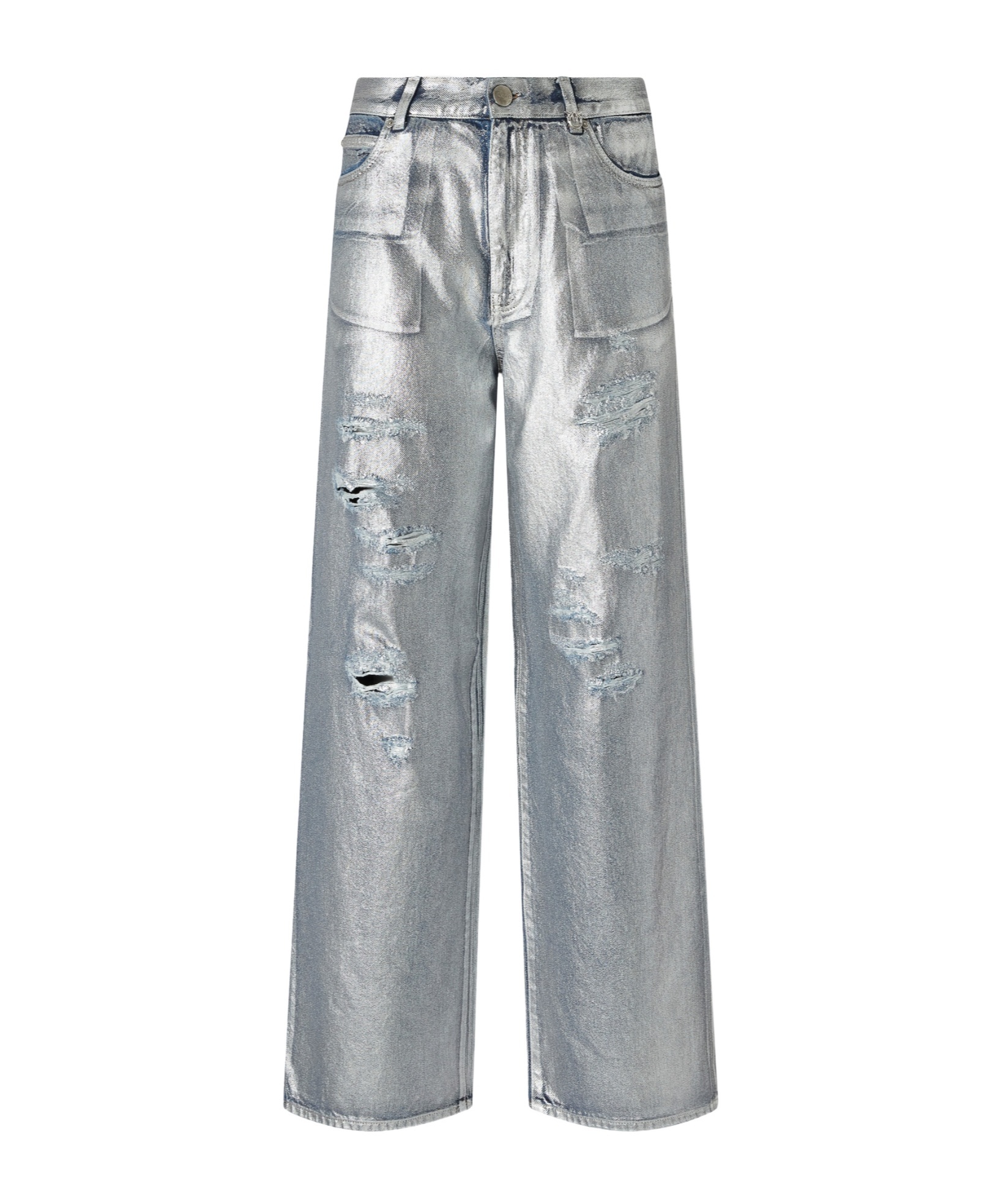 Pinko Loose-fit Laminated Denim Jeans In Gray