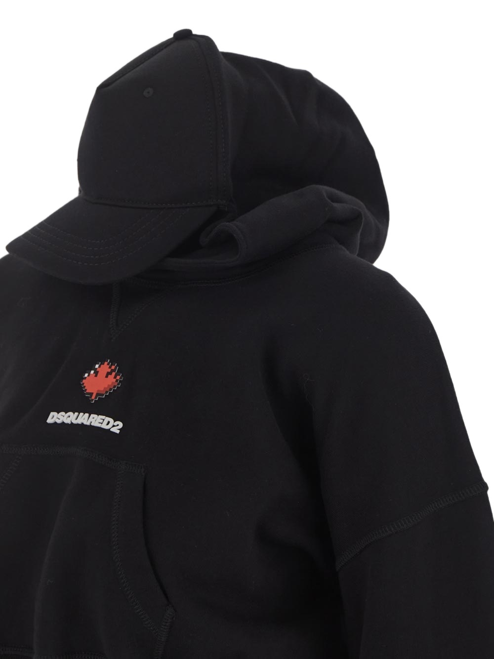 Dsquared2 Baseball-cap Cotton Cropped Hoodie In Black