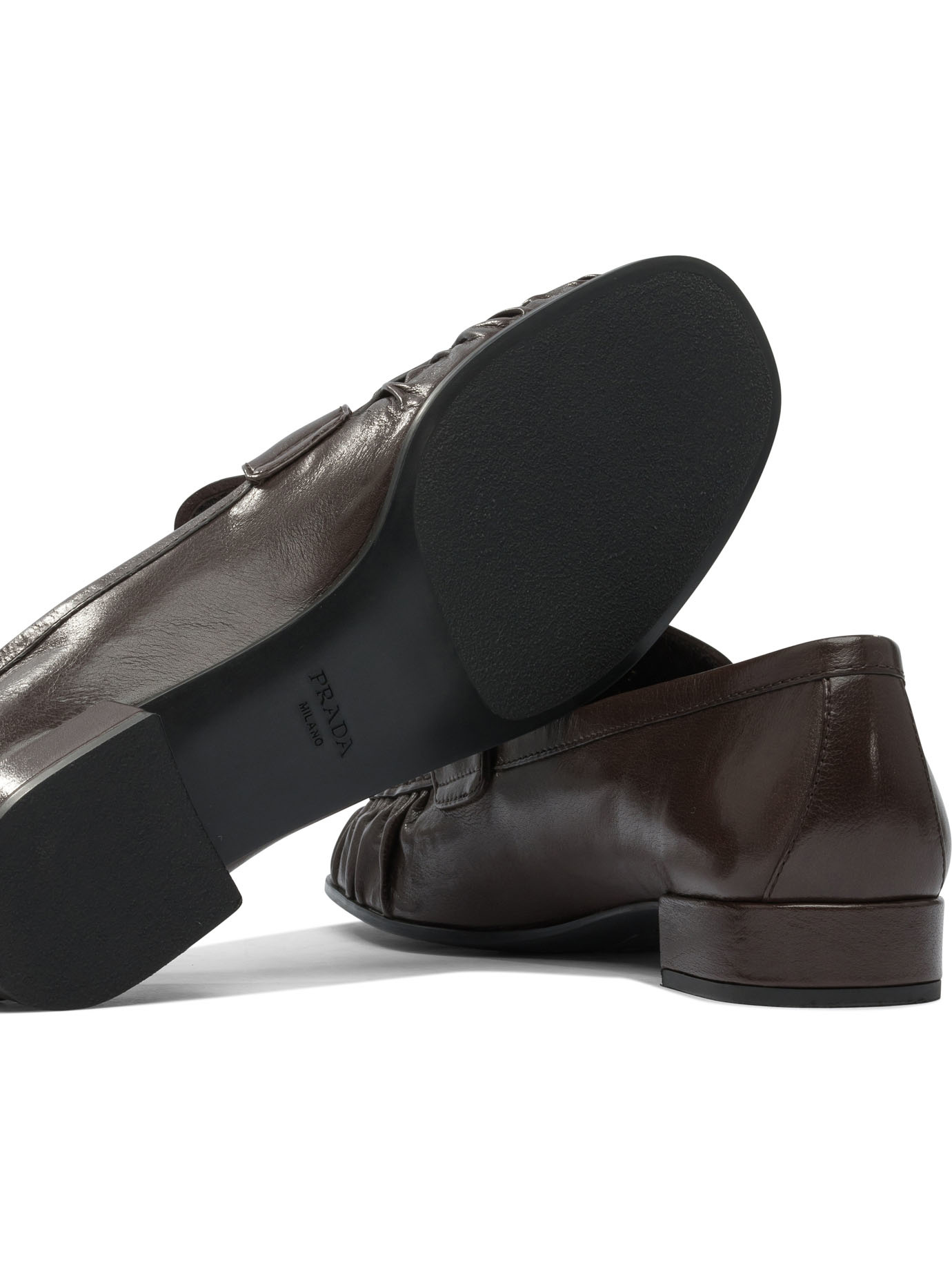 Prada Stylish Loafers Featuring Ruched Detailing In Brown