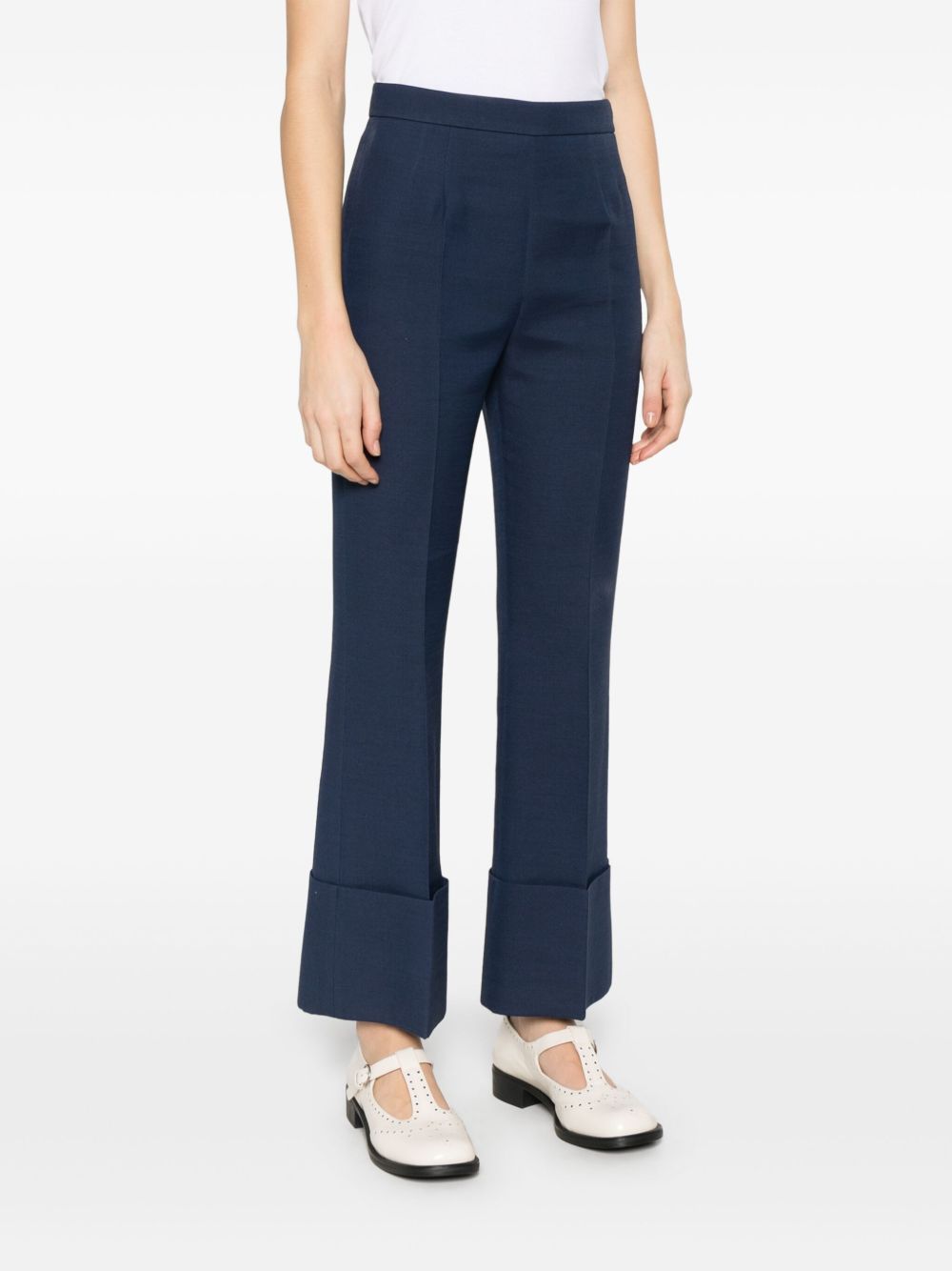 Valentino Garavani High-waisted Wide Leg Pants In Silk And Wool Indigo Women In Blue