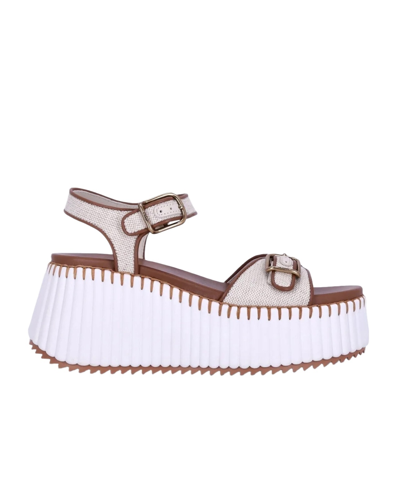 Chloé Round Toe Platform Sandals In White